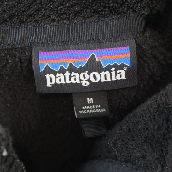 Patagonia Re-Tool Quarter Snap Neckline Black Fleece Pullover Jacket M Logo Top - Picture 7 of 8